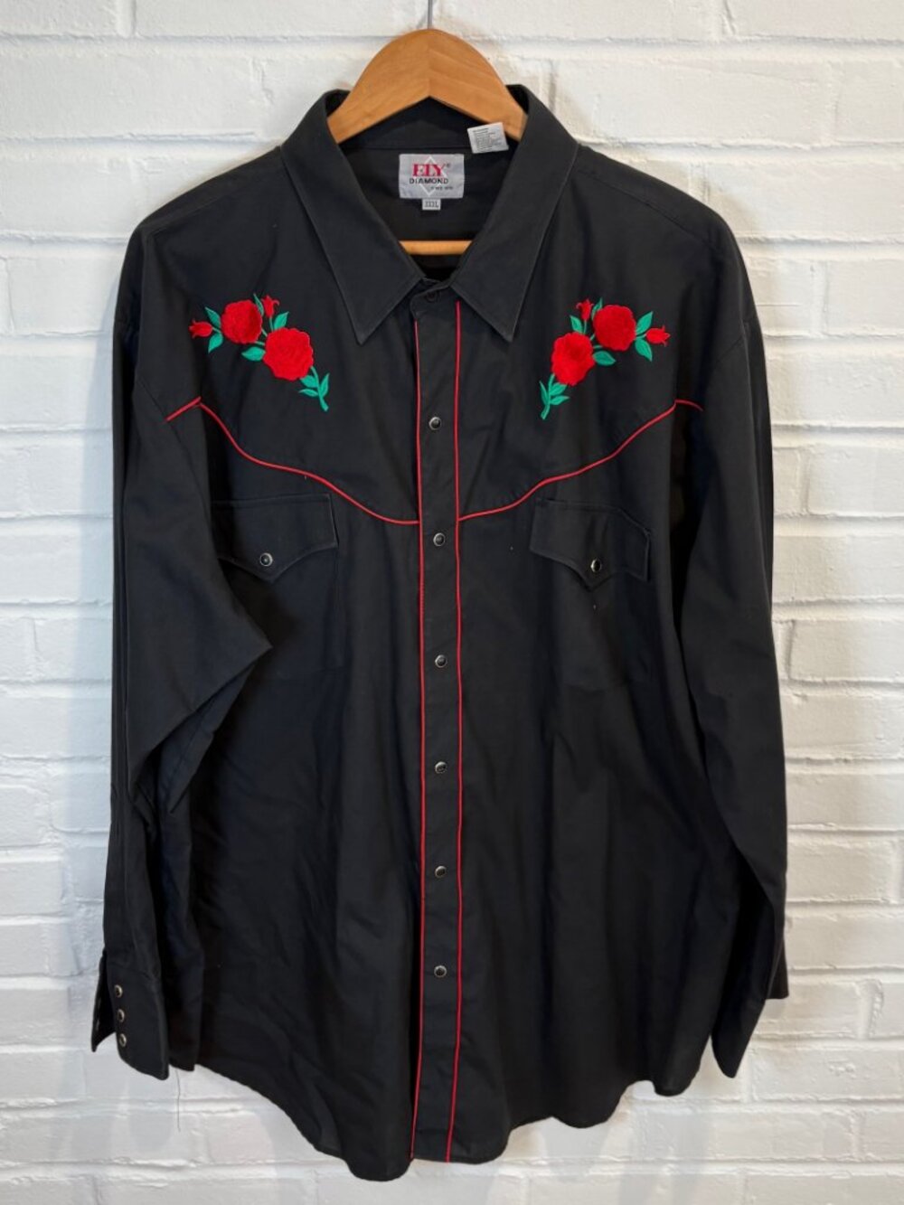 Vintage Ely Diamond Western Rose Pearl Snap Shirt Embroidered Men's 3XL XXXL